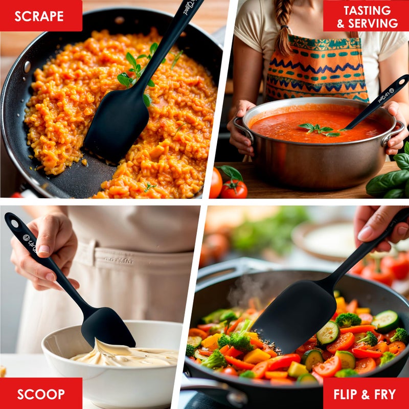UpGood Silicone Spoon Spatula - 600ÂºF Heat-Resistant Non-Stick Rubber Spoonula | Use as Silicone Kitchen Scraper Utensil - Baking and Cooking Strong Stainless Steel Core | UpGood Kitchen Utensils, (Black) - Image 5